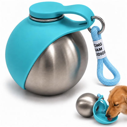 2-in-1 Portable Dog Water Bottle with Foldable Bowl, 10 oz, Plastic-Blue