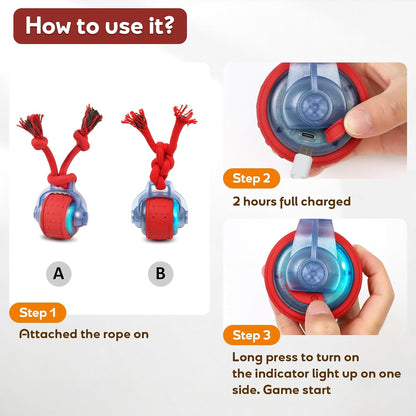 Dog Toys Interactive Rolling Ball with Rope, Motion-Activated