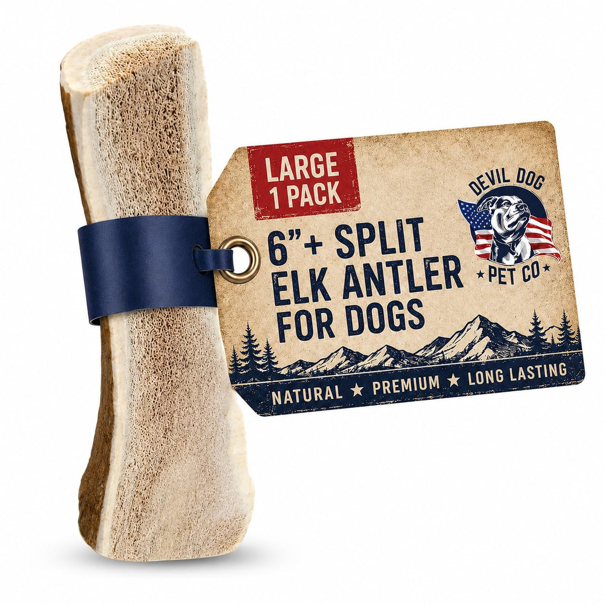 Devil Dog Pet Co Whole Elk Antlers for Dogs, XL, Aggressive Chewers