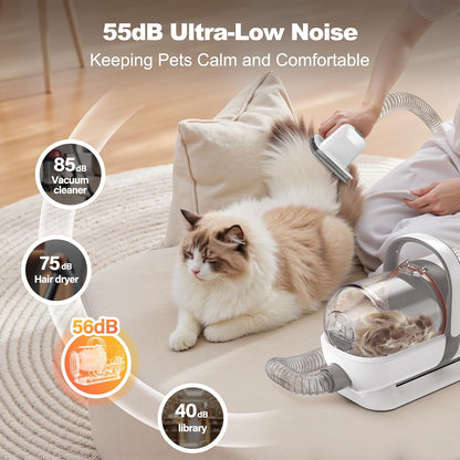 Afloia 6-in-1 Dog Grooming Vacuum Kit, Pet Clipper & Nail Grinder, White