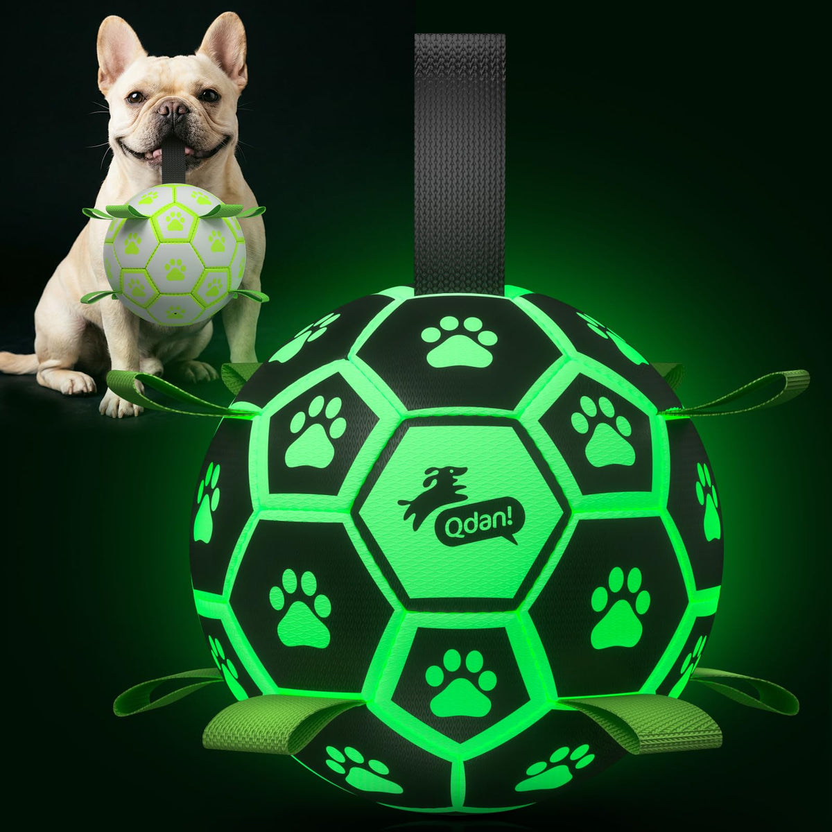 QDAN Dog Toys Dog Balls, 6 Inch Dog Soccer Ball with Straps, Herding Balls