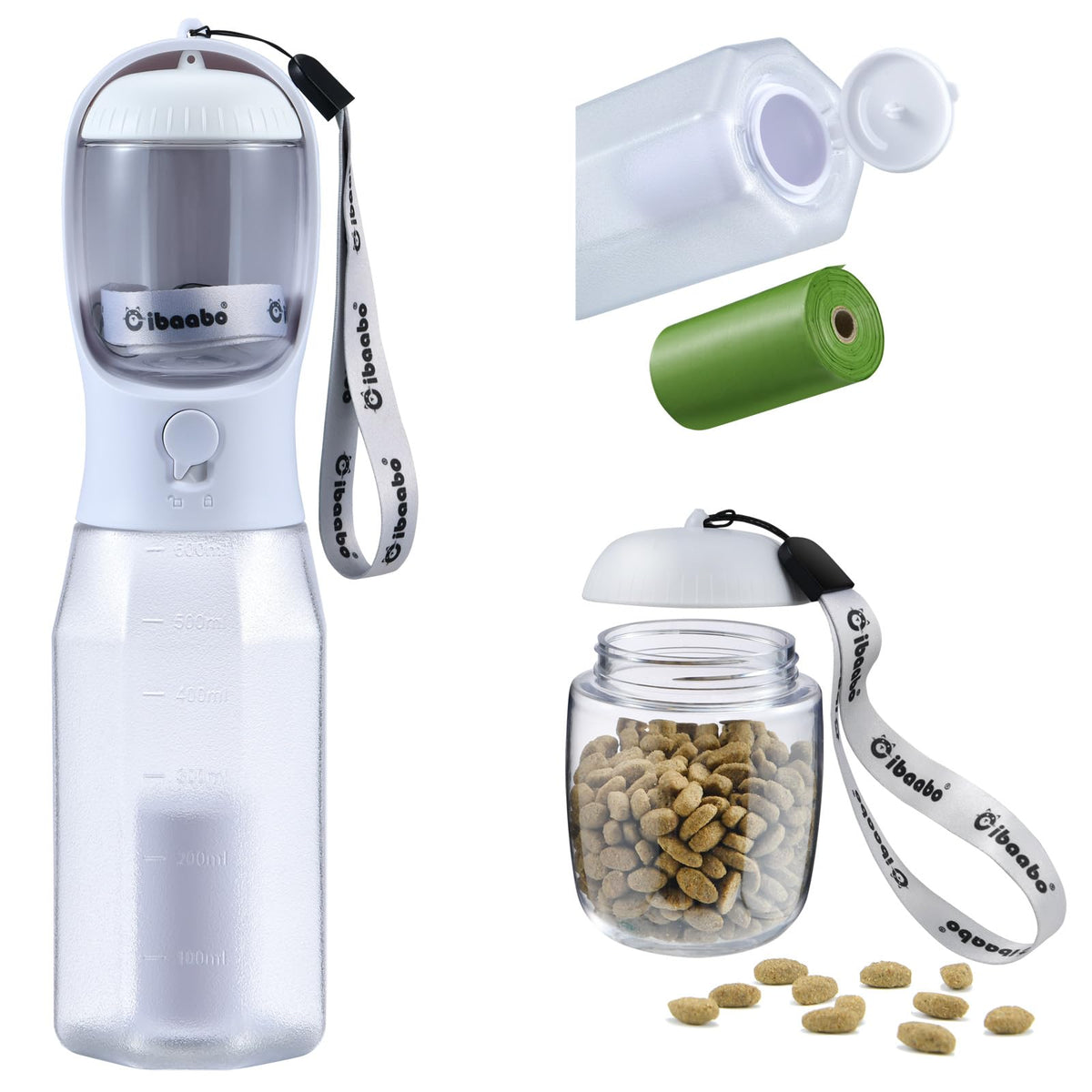 Cibaabo Dog Water Bottle with Food Container & Poop Bag Holder & Filter
