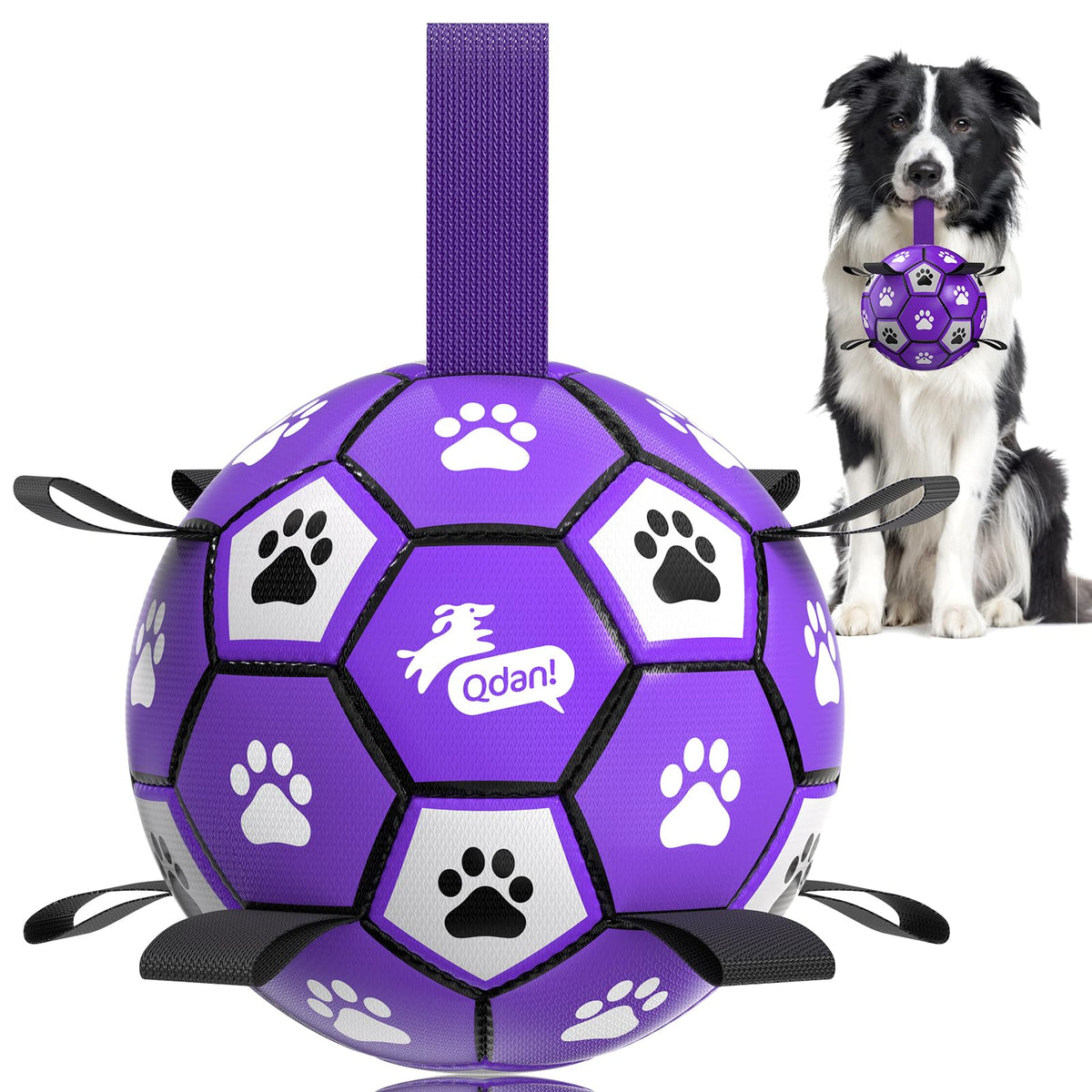 QDAN Dog Toys Dog Balls, 6 Inch Dog Soccer Ball with Straps, Herding Balls