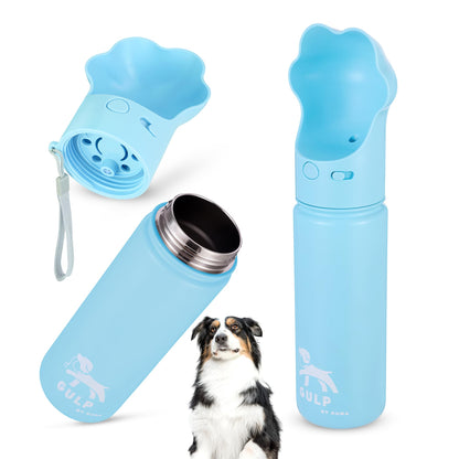 Duna Gulp 18oz Dog Travel Water Bottle with Paw-Shaped Bowl - Insulated Stainless Steel, Leakproof & Portable with Carry Strap for Outdoor Walking, Hiking & Pet Hydration on-the-Go - Pink