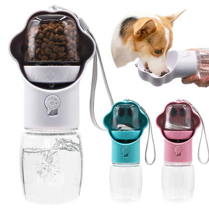 Dog Water Bottle with Food Container, Portable Pet Dispenser, Leak Proof, Hiking, Puppy Travel, Outdoor Activities(11.16 fl.oz/330ml, Pink)