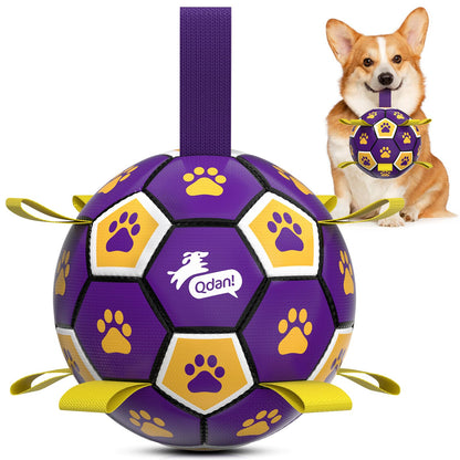 QDAN Dog Toys Dog Balls, 6 Inch Dog Soccer Ball with Straps, Herding Balls