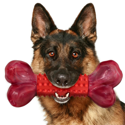 Tough Dog Toys for Aggressive Chewers: Beef Flavored Long Lasting Dog Bones for Large Dogs, Indestructible Dog Chew Toys to Keep Them Busy, Large Dog Toys for Medium & Large Breed, Red
