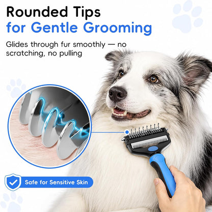 3-in-1 Professional Pet Grooming Brush for Dogs & Cats – Dematting Comb, Undercoat Rake & Deshedding Tool for Long & Short Hair, Heavy Shedding & Matted Fur (Blue)