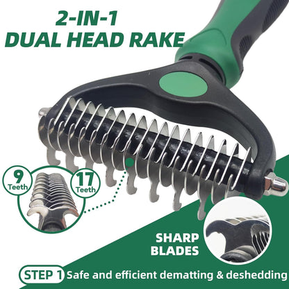 Pet Grooming Kit - 7 PCS Green Deshedding Brush Set with Undercoat Rake, Slicker Brush, Bath Brush & Nail Clipper for Short & Long-Haired Dogs and Cats