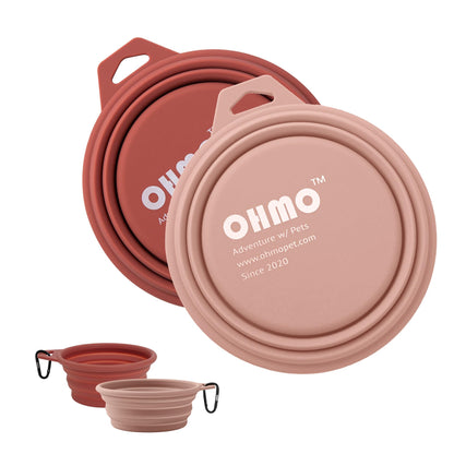 OHMO Collapsible Dog Bowls for Pet Travel, 12oz, 2pcs, Coral&Brick Red