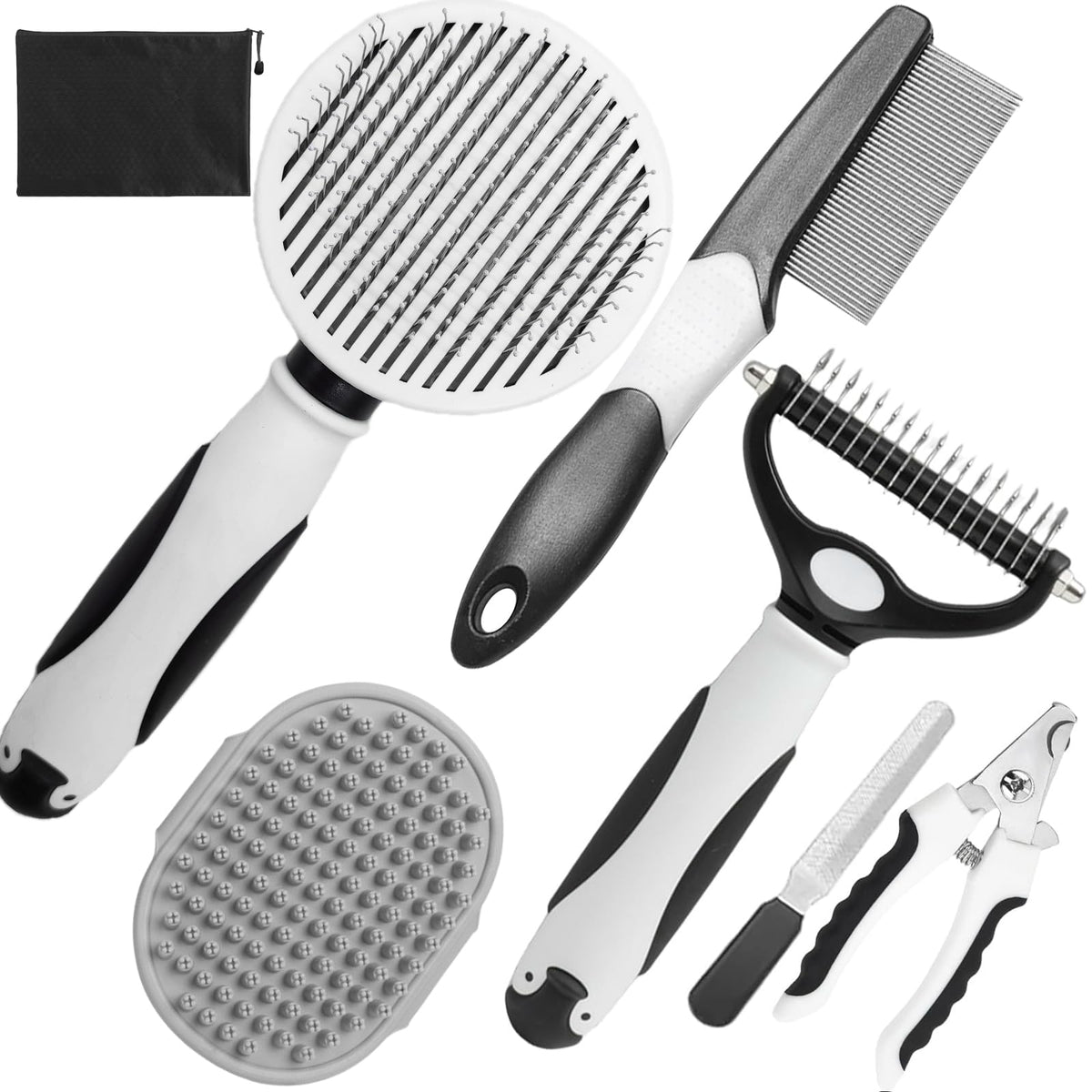 Pet Grooming Kit - 7 PCS Green Deshedding Brush Set with Undercoat Rake, Slicker Brush, Bath Brush & Nail Clipper for Short & Long-Haired Dogs and Cats