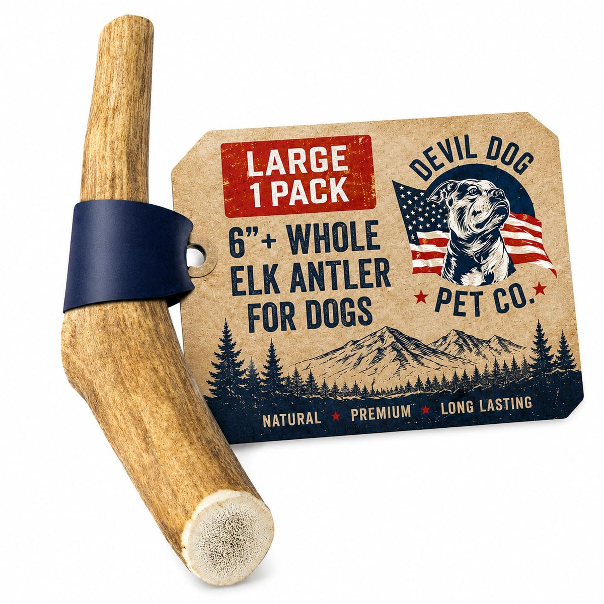 Devil Dog Pet Co Whole Elk Antlers for Dogs, XL, Aggressive Chewers
