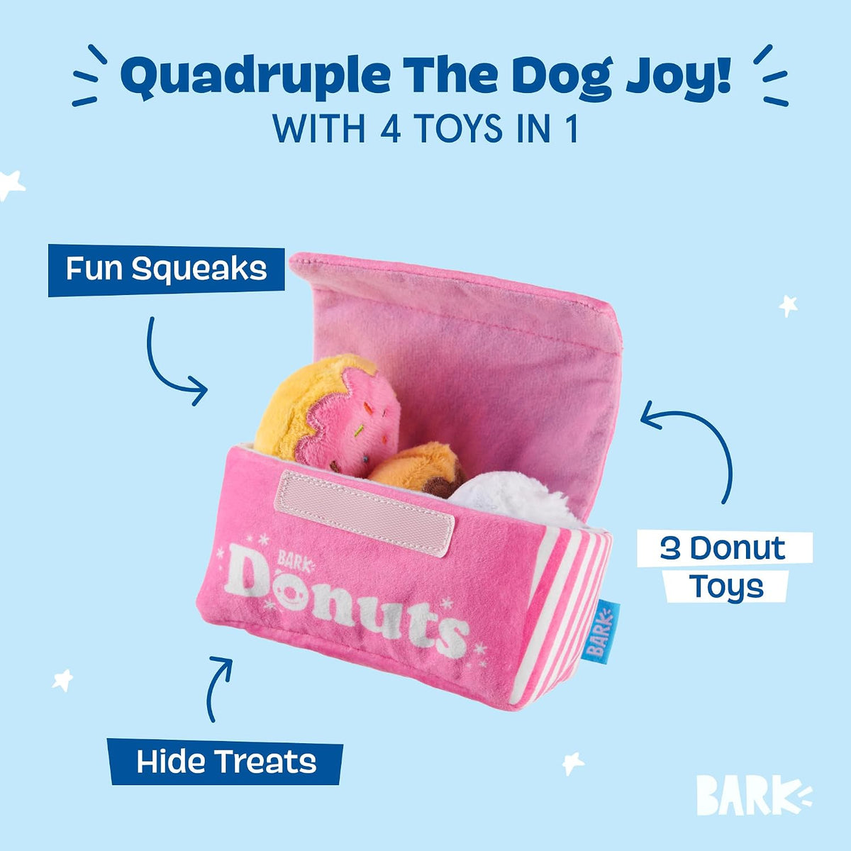 BarkBox Barker's Dozen Donuts 4-in-1 Interactive Plush Dog Toy