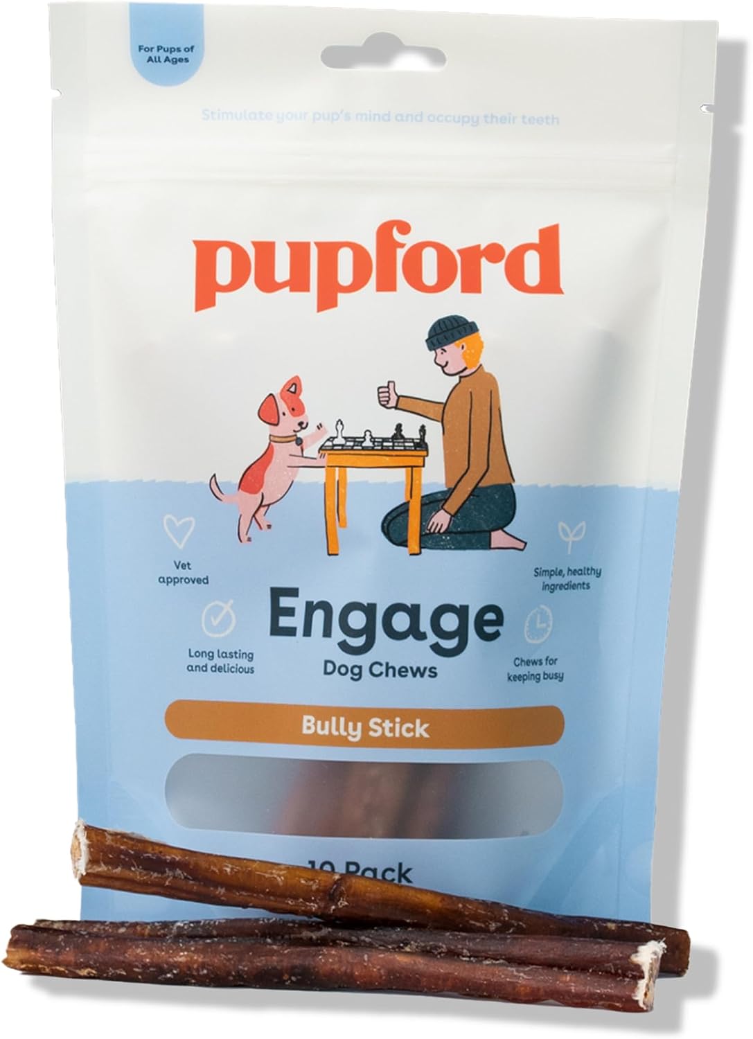 Pupford Bully Sticks for Dogs & Puppies, Teething Chew Toy (6", 10 Count)
