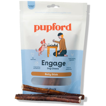 Pupford Bully Sticks for Dogs & Puppies, Teething Chew Toy (6", 10 Count)