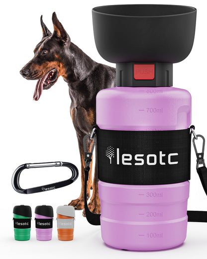 lesotc Dog Water Bottle, Portable Water Dispenser with Bowl, Leak Proof Pet Travel Squeeze Bottle, Puppy Essentials Dog Stuff Accessories for Outdoor Walking, Hiking, Camping