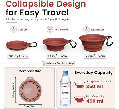 OHMO Collapsible Dog Bowls for Pet Travel, 12oz, 2pcs, Coral&Brick Red