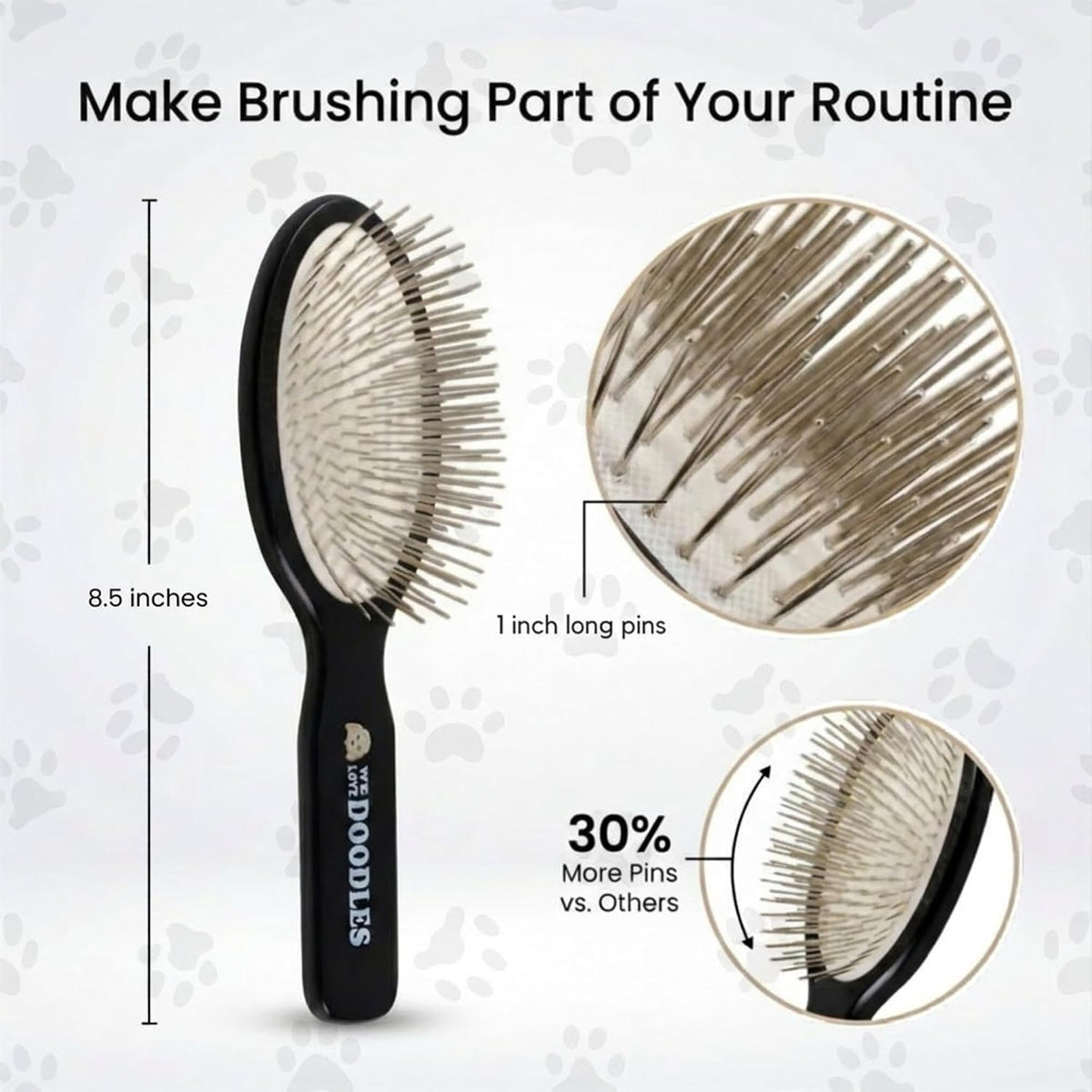 Pin Brush for Dogs, Removes Loose Fur, Lightweight Beech Wood, Silver