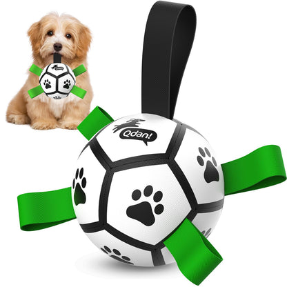 QDAN Dog Toys Dog Balls, 6 Inch Dog Soccer Ball with Straps, Herding Balls