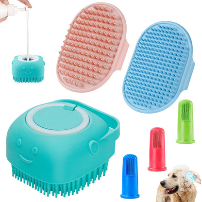 Comotech 3-in-1 Dog Grooming Brush | Adjustable Handle Shampoo Brush & Scrubber for Short & Long Haired Dogs & Cats (Blue Blue White)