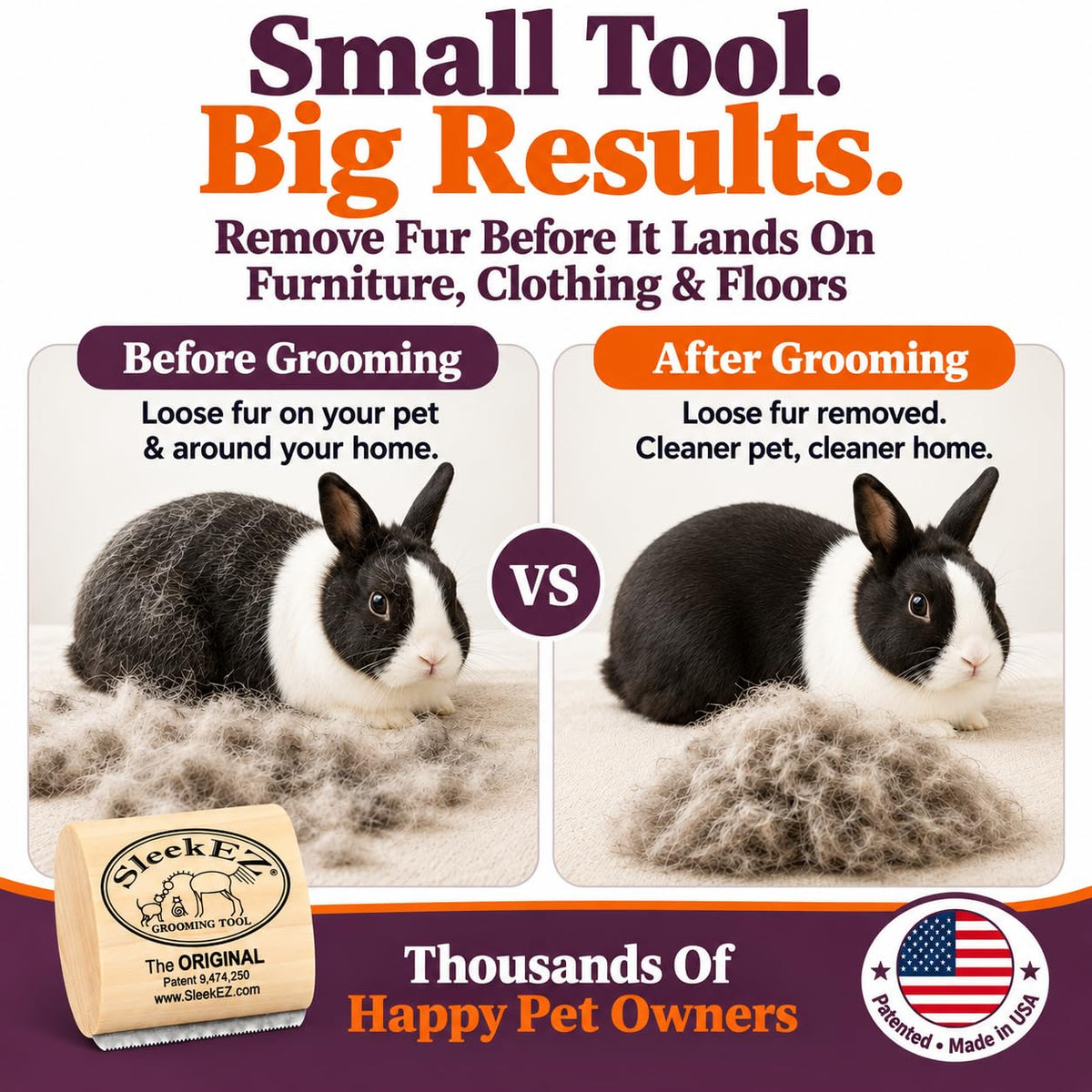 SleekEZ Cat Brush for Shedding - Deshedding Brush for Cats - Patented Grooming Tool for Removing Loose Fur, Undercoat & Hair - Made in USA - Works on Short, Medium & Long Coats