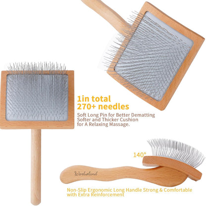 Slicker Brush for Long Haired Dogs, Wooden Ergonomic Handle