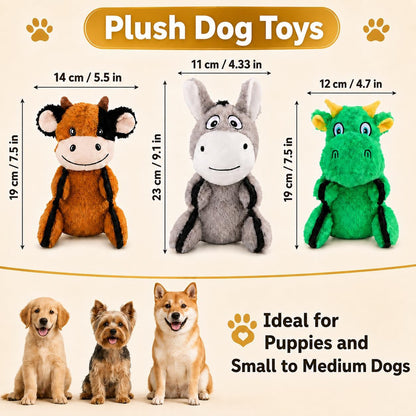 Drmstow 3-Pack Squeaky Plush Dog Toys for Small and Medium Dogs