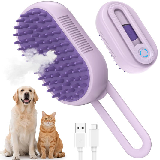 Pet Grooming Brush with Gentle Cool Water Mist for Long & Short Haired Cats and Dogs（Purple）