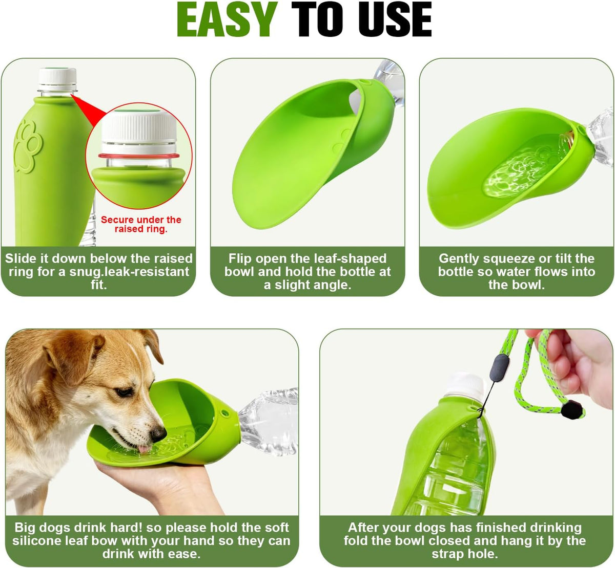 2pcs Portable Dog Water Bottle Attachment, Pet Water Bowl for Walks