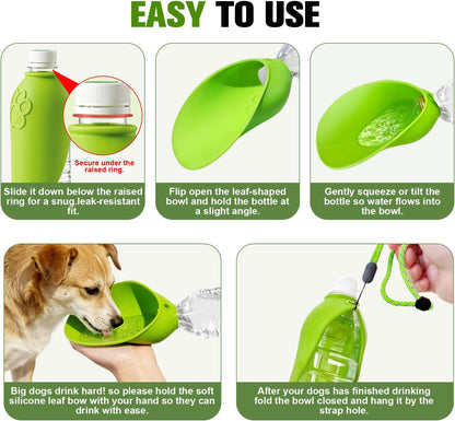 Portable Dog Water Bottle Attachment, Foldable Dog Water Bowl for Walks