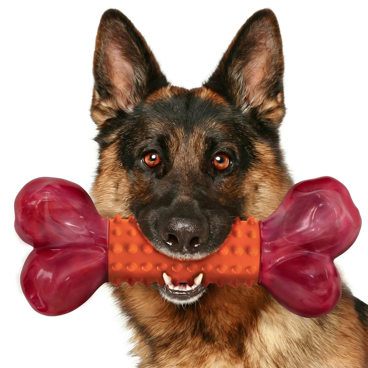 Tough Dog Toys for Aggressive Chewers: Beef Flavored Long Lasting Dog Bones for Large Dogs, Indestructible Dog Chew Toys to Keep Them Busy, Large Dog Toys for Medium & Large Breed, Red