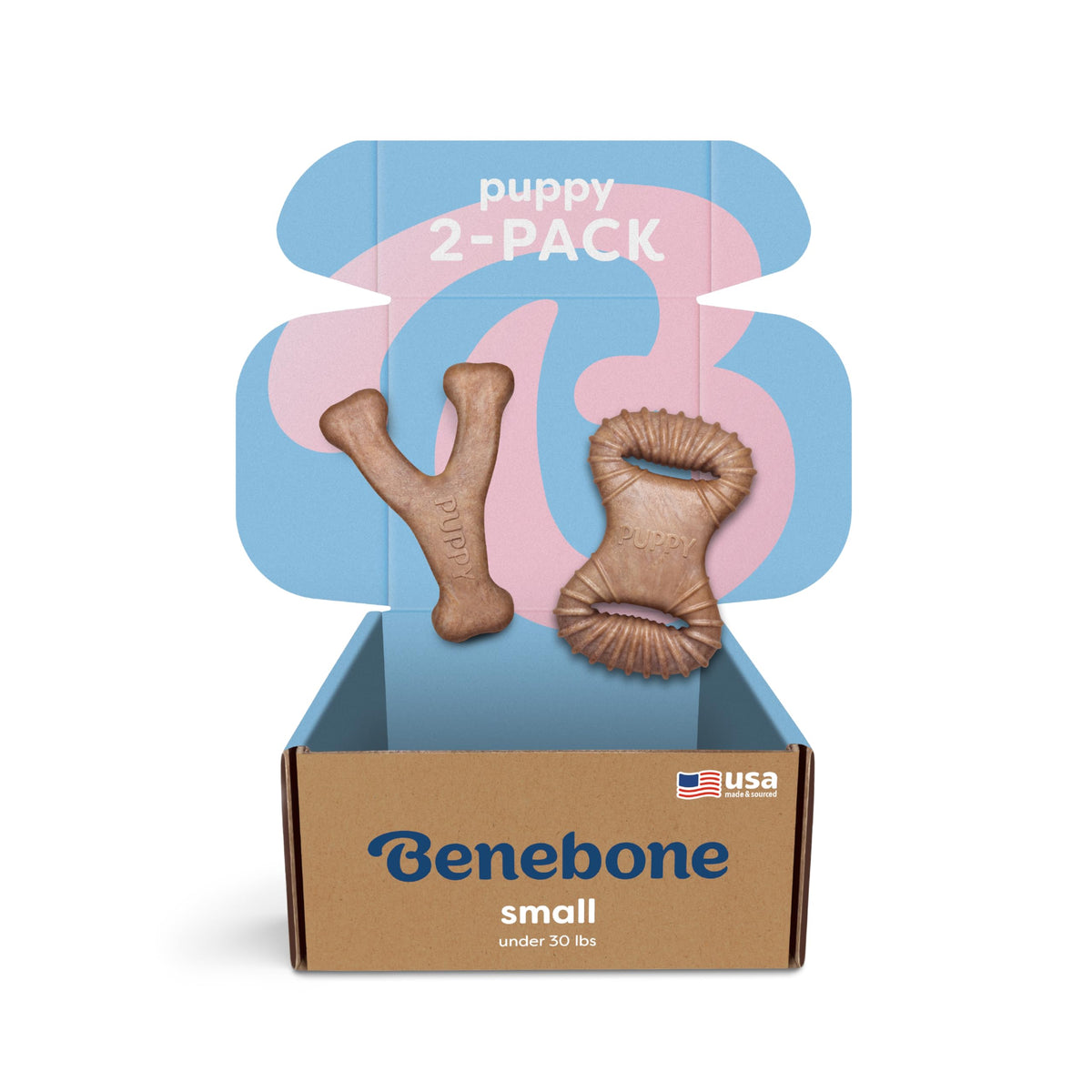Benebone Puppy 2-Pack Dental Chew/Wishbone Dog Chew Toys, Real Bacon