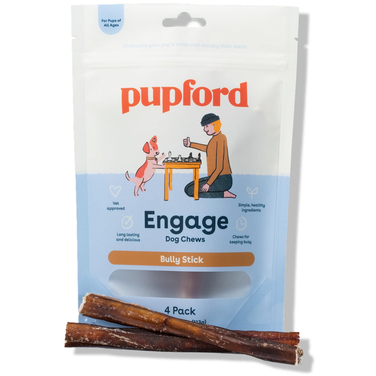 Pupford Bully Sticks for Dogs & Puppies, Teething Chew Toy (6", 10 Count)