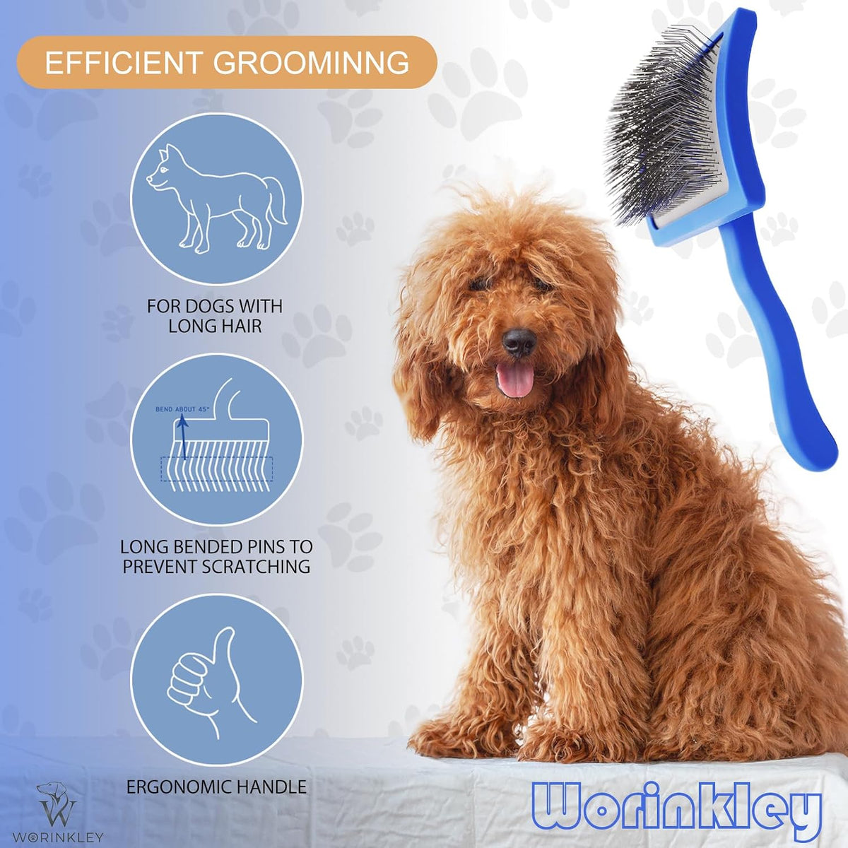 Slicker Brush for Dogs - Long Pin Doodle Grooming Brush, Large