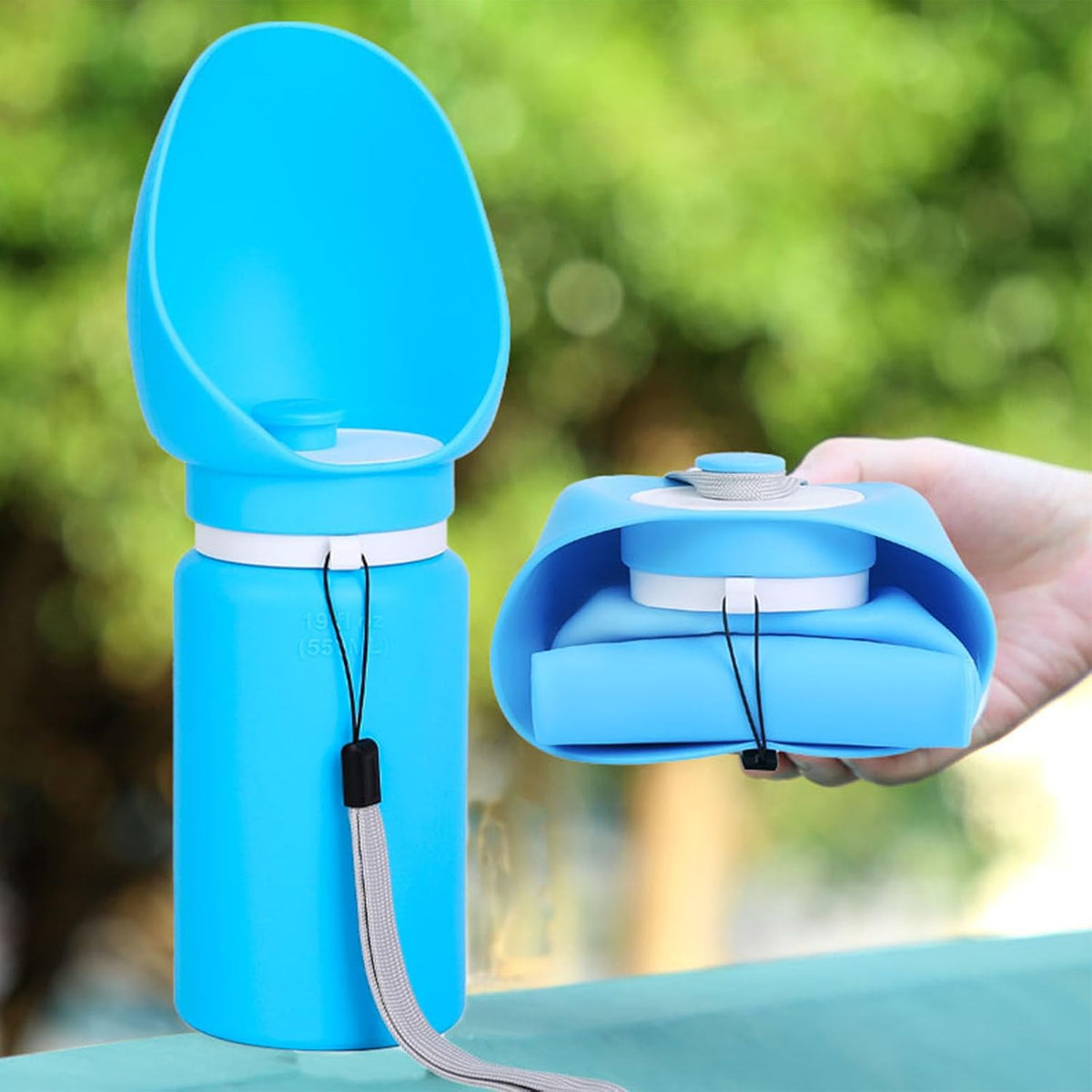 Portable Dog Water Bottle, Collapsible Water Bottle for Dogs Perfect for Walking, Hiking and Outdoors, Pet Drink Cup, Foldable Pet Travel Bowl with Wide Mouth Design, Leak Proof, Blue, 18.6oz/550ml