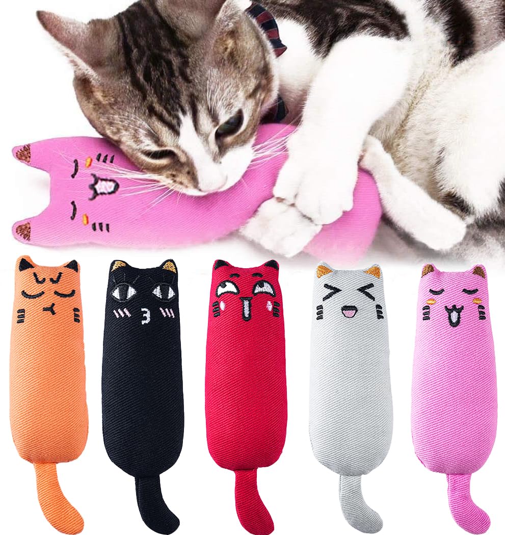 Legendog 5Pcs Bite Resistant Catnip Toy for Cats,Catnip Filled Cartoon Mice Cat Teething Chew Toy