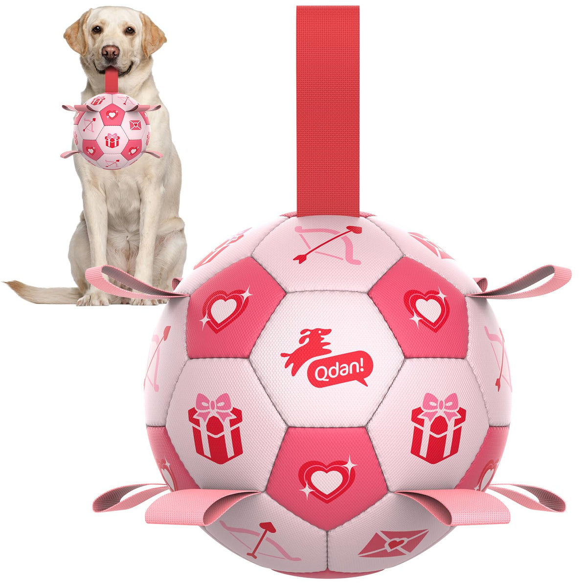 QDAN Dog Toys Dog Balls, 6 Inch Dog Soccer Ball with Straps, Herding Balls