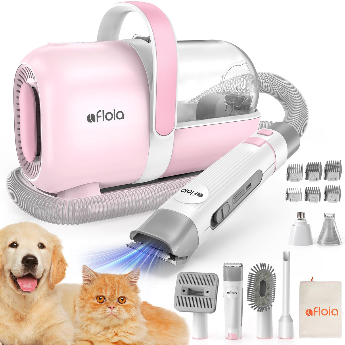 Afloia 6-in-1 Dog Grooming Vacuum Kit, Pet Clipper & Nail Grinder, White