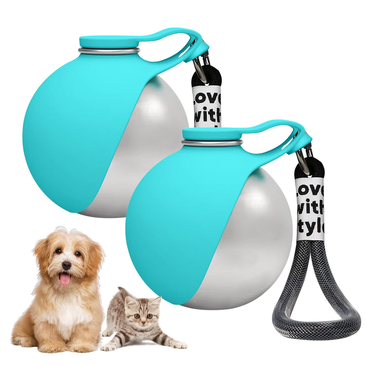 2in1 Portable Dog Water Bottle Portable,10oz Stainless Steel Leak Proof Pet Water Bottle Portable Dog Water Bottle Silicone Bowl,Outdoor Travel Water Bottle for Dogs Walking Hiking Camping, Pink