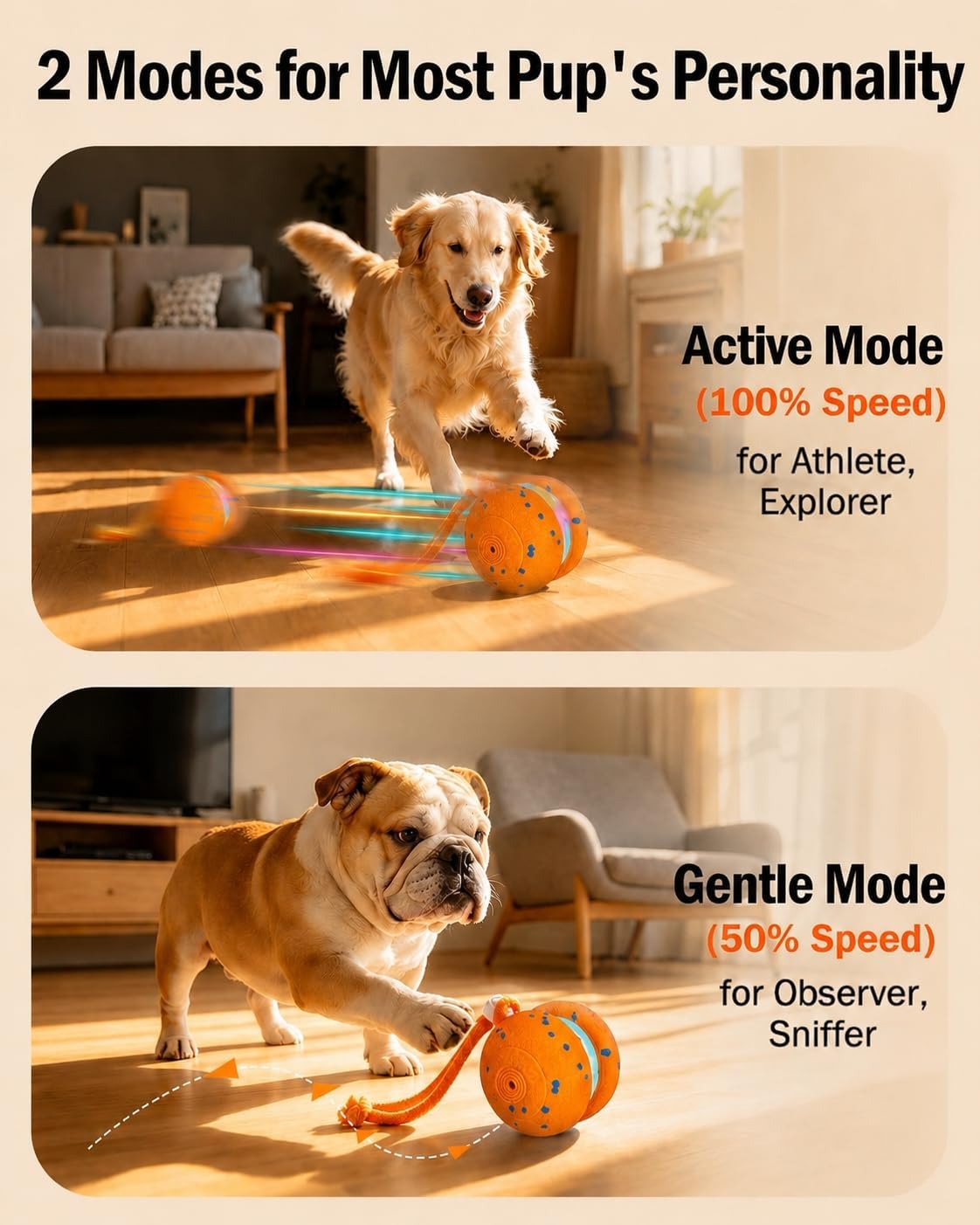 osou Interactive Dog Toy, Automatic Moving Dog Ball Toy with 2 Speed Modes