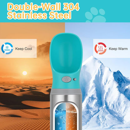 Portable Dog Water Bottle, 14 OZ Stainless Steel Pet Water Dispenser