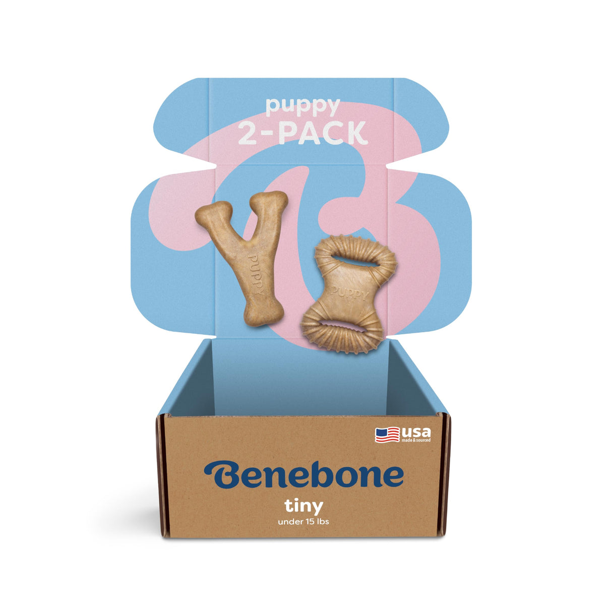 Benebone Puppy 2-Pack Dental Chew/Wishbone Dog Chew Toys, Real Bacon