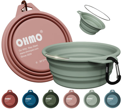OHMO Collapsible Dog Bowls for Pet Travel, 12oz, 2pcs, Coral&Brick Red