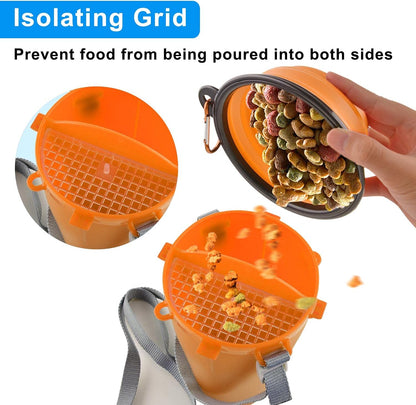 Dog Travel Water Bottle Collapsible Bowls, 2 in 1 Pet Food Container with Collapse Bowls, Outdoor Portable Water Bowls for Walking, Traveling, Camping and Hiking (Orange)