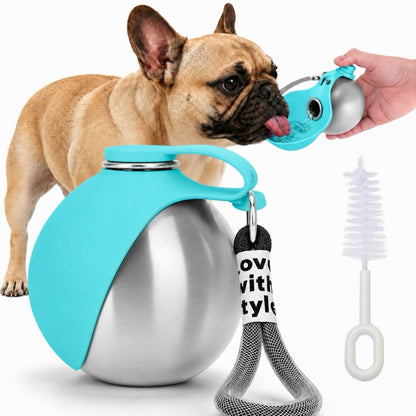 Portable Dog Water Bottle with Collapsible Silicone Bowl & Cleaning Brush