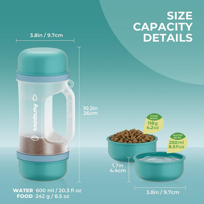 Dog Water Bottle Portable 20.3oz with Food Container & 2 Bowls