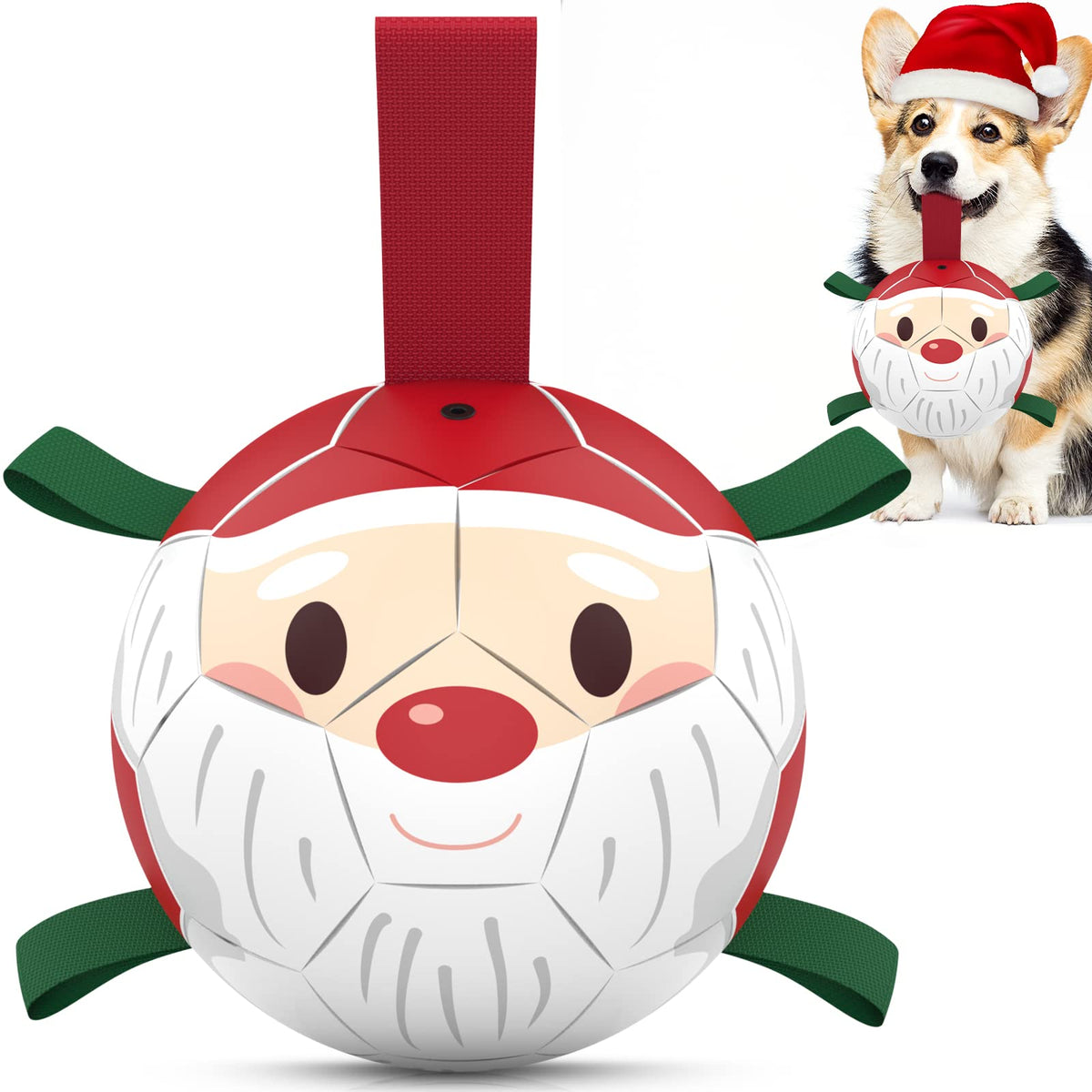 QDAN Dog Toys Dog Balls, 6 Inch Dog Soccer Ball with Straps, Herding Balls