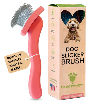 Slicker Brush for Dogs - Long Pin for Poodles, Doodles & Long Haired Dogs, Deshedding & Dematting Tool, Slicker Dog Brushes for Grooming (Coral, Flat Large)