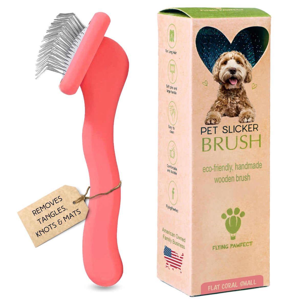 Slicker Brush for Dogs - Long Pin for Poodles, Doodles & Long Haired Dogs, Deshedding & Dematting Tool, Slicker Dog Brushes for Grooming (Coral, Flat Large)
