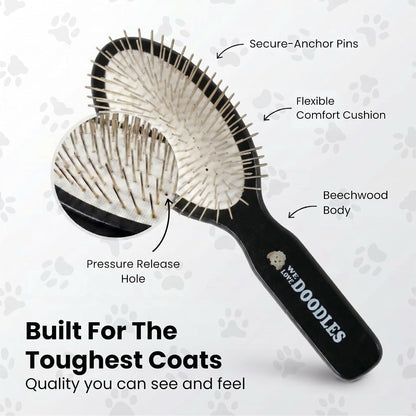 Pin Brush for Dogs, Removes Loose Fur, Lightweight Beech Wood, Silver